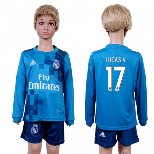 Real Madrid #17 Lucas V. Sec Away Long Sleeves Kid Soccer Club Jersey - Click Image to Close